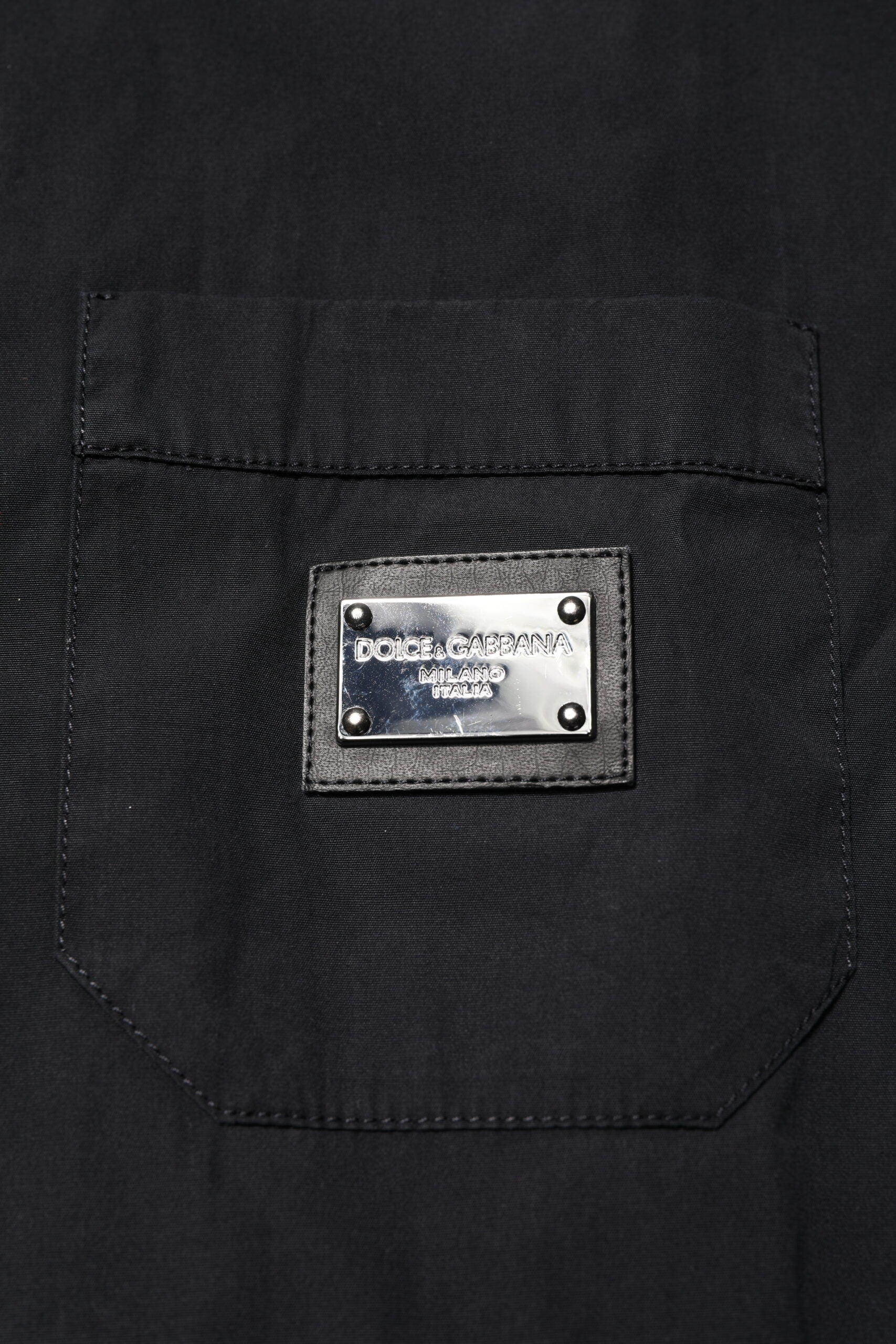 Dolce & Gabbana Schwarzes Baumwollhemd mit kurzen Ärmeln und Knopfleiste